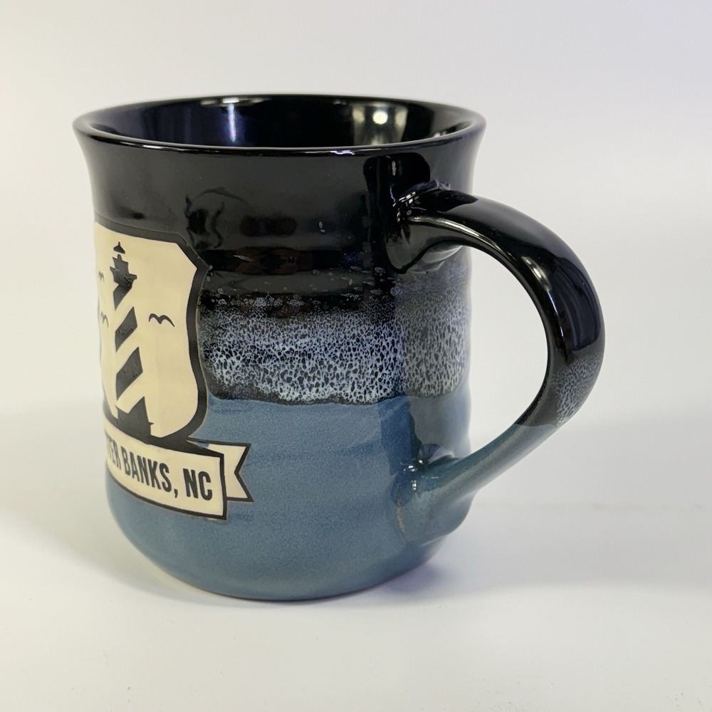 Outer Banks NC Pottery PCF Souvenir Mug Lighthouse 2 Tone Drip Glaze Large - Picture 2 of 11